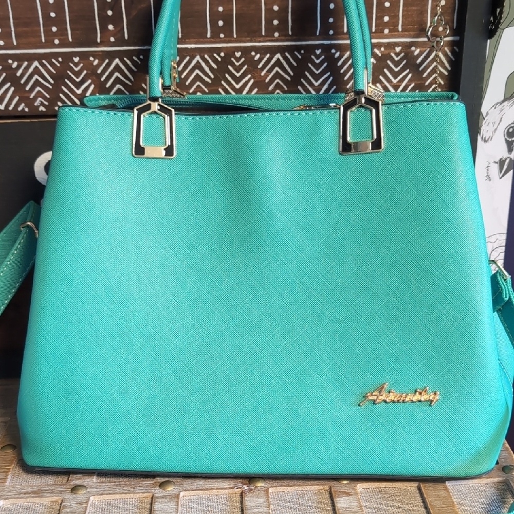 Vintage Style Sea Blue Classic Carryall Handbag - Picture 5 of 14
